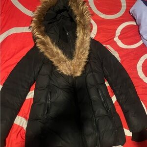 Mackage Black Puffer Jacket with Faux Fur Hood